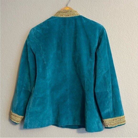VTG JDS Collection Teal Suede Zip Jacket Gold Trim Women’s Size Small Elegant - Picture 4 of 13